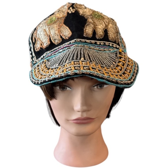 Vintage Burmese Velvet Embellished Black Multi Elephant Baseball Cap Size OS - Picture 14 of 14